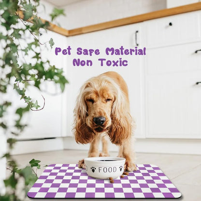 Dog Food Mats for Floors Waterproof, Pet Water Bowl Mats Pet Feeding Absorbent Placemats Plaid 12 * 20 inch