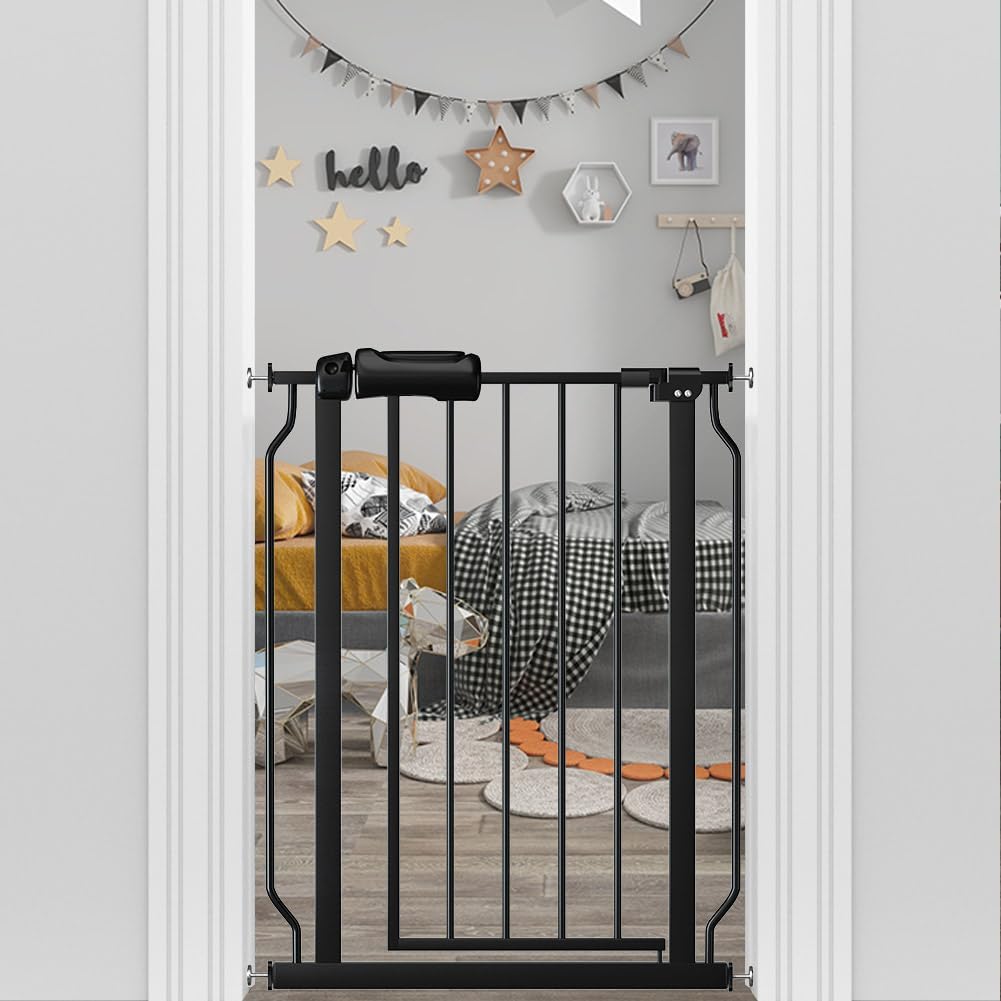 Extra Wide Baby Gate 57.5-62 Inch Black Walk THR Dog Gates Doorways House No Drill Pressure Mounted Auto Close Long Child Safety Gate for Kids and Pet