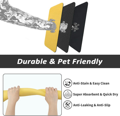 HotLive Dog Food Mat - Absorbent Cat Mat for Food and Water, No Stains Pet Feeding Bowl Mat, Easy to Clean Pet Placemats, Quick Dry Dog Water Dispenser Mat for Messy Drinkers | Paw Dark Grey 12"x 19"