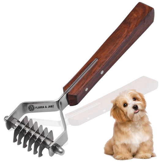 Flamia & Jabz Undercoat Rake for Dogs & Cats, Dematting Grooming Stripper Tool (14 Blades)