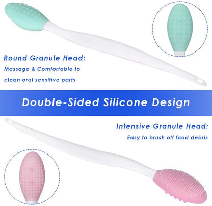 AUTOWT Dog Toothbrush, 4 Packs Silicone Pro Double-Sided Soft Comfort Gentle Dental Brushes Set Kit with 5.7 inches Curved Long Handle for Puppy Small Medium Dogs Cats Most Pet (Set 1)