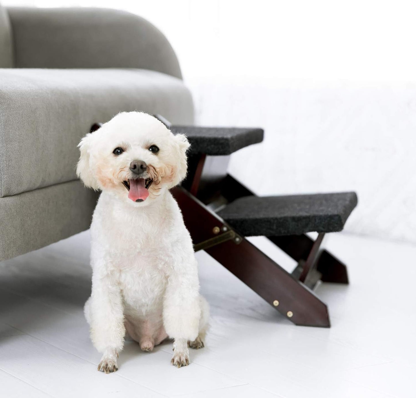 MEWANG Wooden Pet Stairs/Pet Steps - 3-in-1 Foldable Stairs & Ramp for Beds and Cars - Portable Dog/Cat Ladder Up to 220 Pounds - Great for Small and Older Animals(Brown) (24.8" L x 17.2" W x 19.5" H)