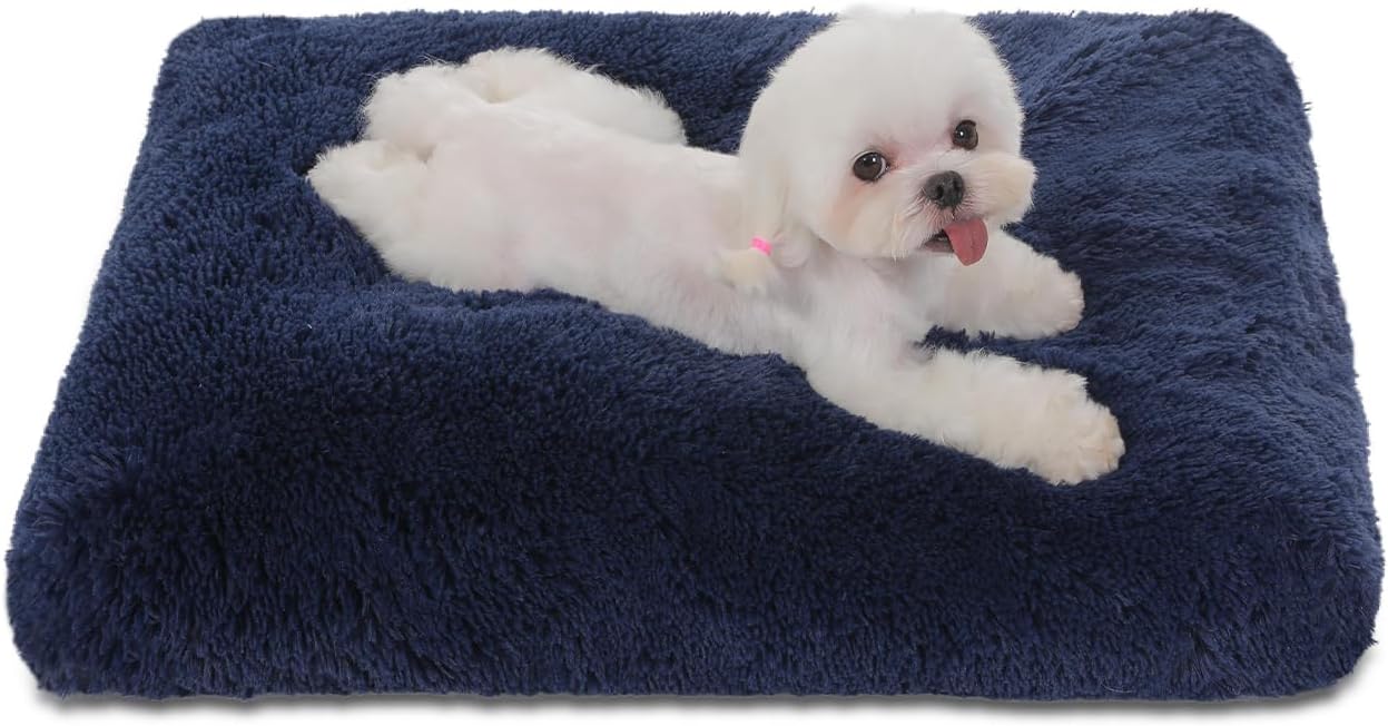 Bedfolks Waterproof Dog Crate Bed, Plush With Removable Washable Cover, Faux Fur Crate Pad for Medium Dogs, Fluffy Kennel 29"x21", Dark Grey