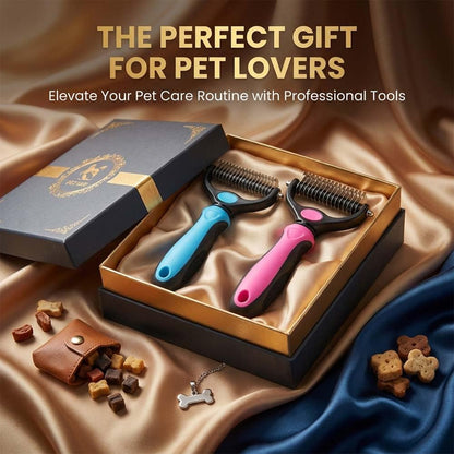 Sakerplus Pet Grooming Tool for Dogs & Cats, Professional Deshedding & Dematting Brush, Stainless Steel Undercoat Rake for Long & Short Hair Pets, Gentle Pet Hair Remover Comb (Blue,Small+Large)