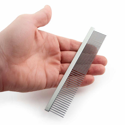 Jeffers Flat Back Pet Grooming Comb – Chrome Plated Steel Comb with Fine & Coarse Teeth for Dogs, Cats, Puppies – Detangling, Deshedding, Dematting Tool for Long or Short Hair - 7.5" L, 1-1/4" teeth