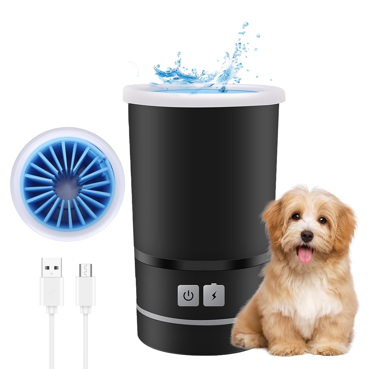 Automatic Dog Cleaner, Soft Electric Washer USB Rechargeable Portable Cleaner Cup, Dog Foot Cleaning Machine for Small to Medium Dogs Cats (White Blue)