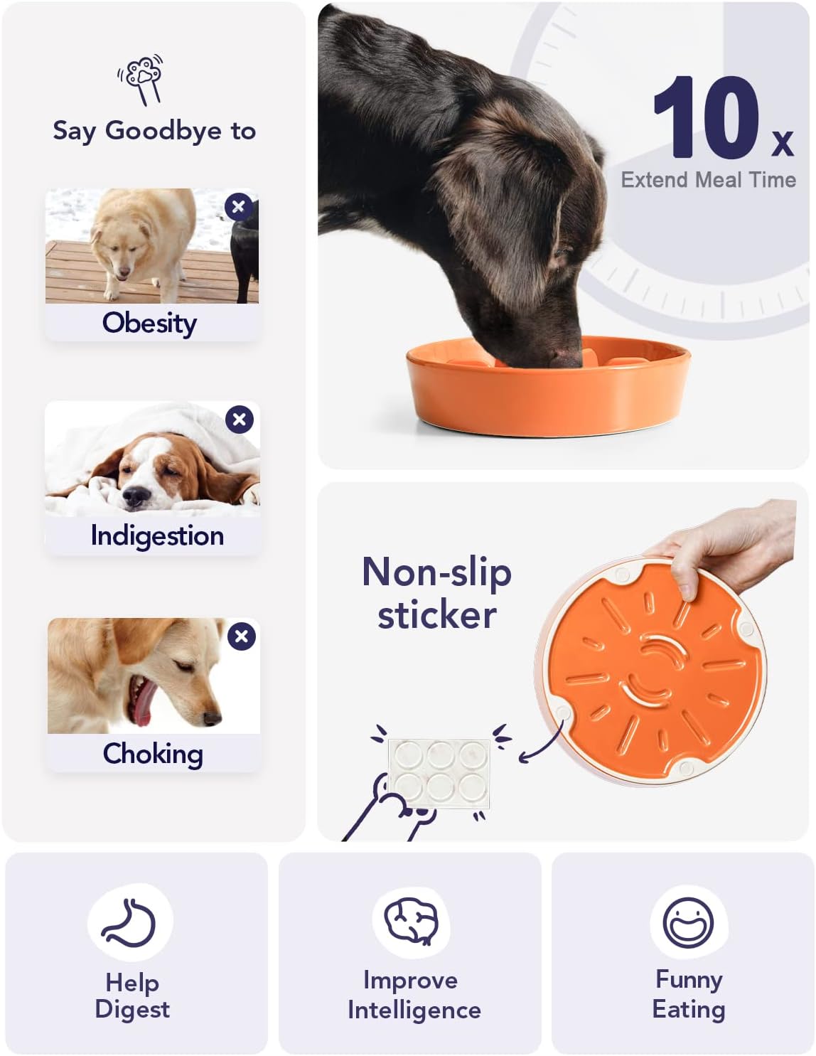 LE TAUCI Dog Bowls Slow Feeder Ceramic, 1.5 Cup Slow Feeding Bowl for Small and Medium Breed, Puzzle Dog Food Bowl for Fast Eater, Maze Purple