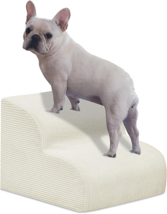 Mesa Lemon Dog Stairs & Steps for High Beds, 3 Steps High Density Foam Waterproof Dog Ramp for Small Dogs and Cats, Pet Stairs with Removable Washable Cover for Bed, Couch, Sofa and Car (H:16")