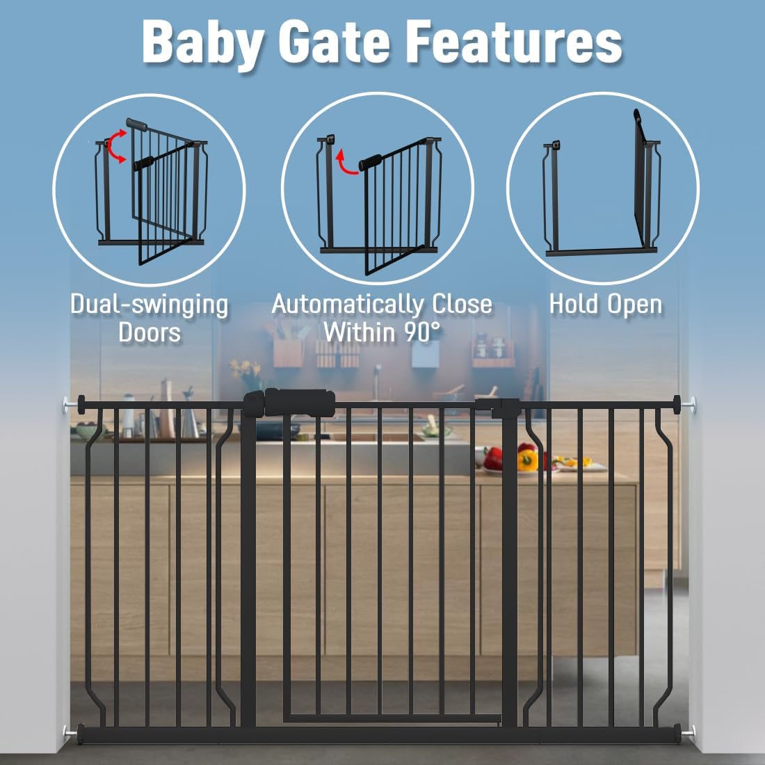 ALLAIBB Extra Wide Pressure Mount Baby Gate Auto Close Metal Child Dog Pet Safety Gates with Walk Through for Stairs,Doorways,Kitchen and Living Room (62.02-66.93"/158-170cm)