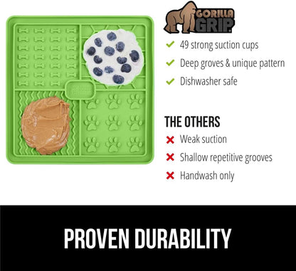 GORILLA GRIP BPA Free Silicone Lick Mat for Dogs, 49 Powerful Grip Suction Cups, Dishwasher and Freezer Safe Flexible Licking Pad for Dog Baths, Cat Grooming, Nail Trimming, Turquoise Pink Blue 3 Pack