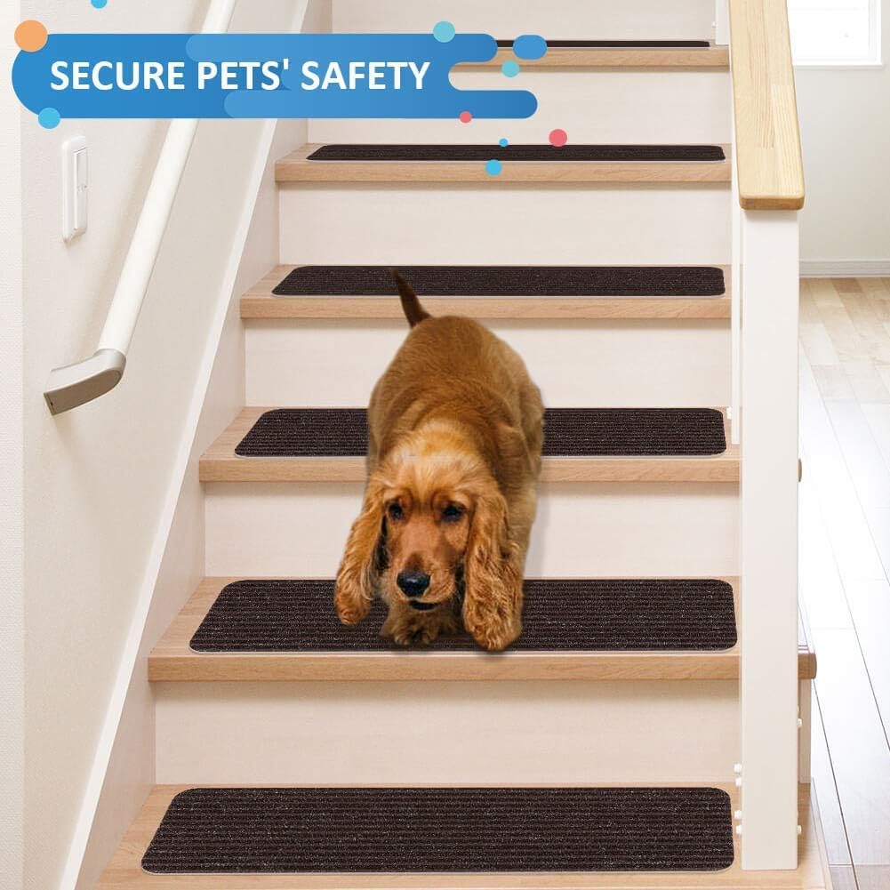 RIOLAND Stair Treads Carpet Non-Slip Indoor Stair Runners for Wooden Steps, Stair Rugs for Kids and Dogs, Set of 15, 8" X 30", Gray