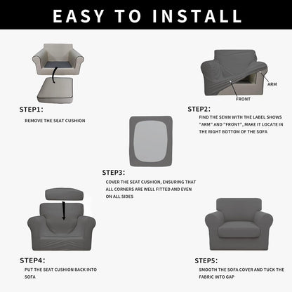 Easy-Going 100% Dual Waterproof 4 Pieces Stretch Soft Couch Cover for Dogs, Sofa Slipcover for 3 Separate Cushion Couch Leakproof Furniture Protector for Kids, Pets Dark Gray
