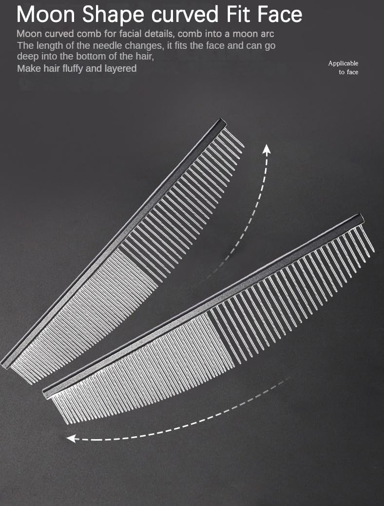 Arc Curved Cat Dog Comb for Grooming Matting Metal Comb for Long Haired Cats Dog Grooming Combs, Goldendoodles Poodle Detangler Brush peine para perros Removes Knots & Flea (black,flat19cm)
