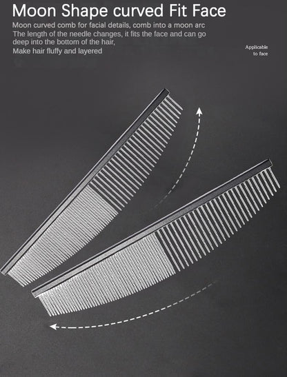 Arc Curved Cat Dog Comb for Grooming Matting Metal Comb for Long Haired Cats Dog Grooming Combs, Goldendoodles Poodle Detangler Brush peine para perros Removes Knots & Flea (black,flat19cm)