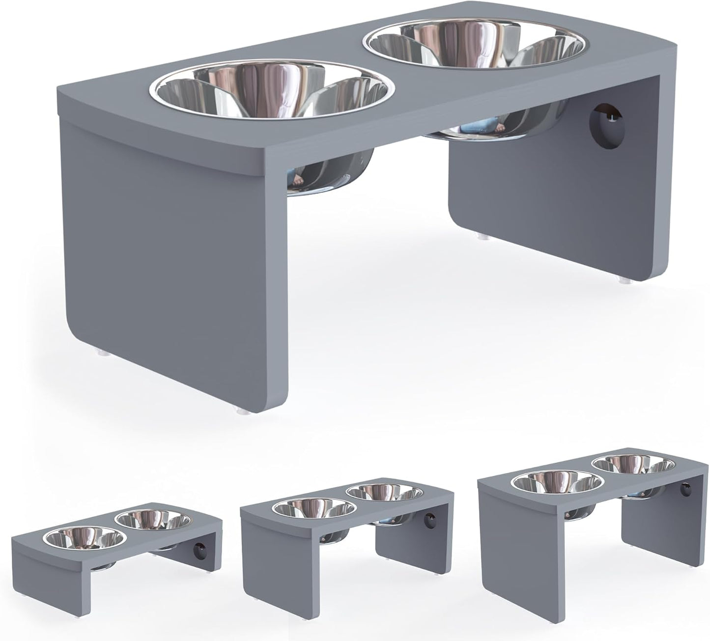 Elevated Dog Bowls, Bamboo Raised Dog Bowl for Medium Dogs, with 2 Stainless Steel Bowls (7'' Tall-40 oz Bowl)