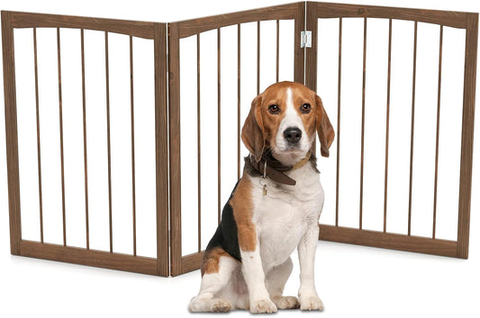 PETSITE 3-Panel Foldable Dog Gate Indoor, 30 Inch Height Wooden Freestanding Pet Fence for Stairs, Hallways, and Doorways, Ideal for Small Sized Pets (Grey)