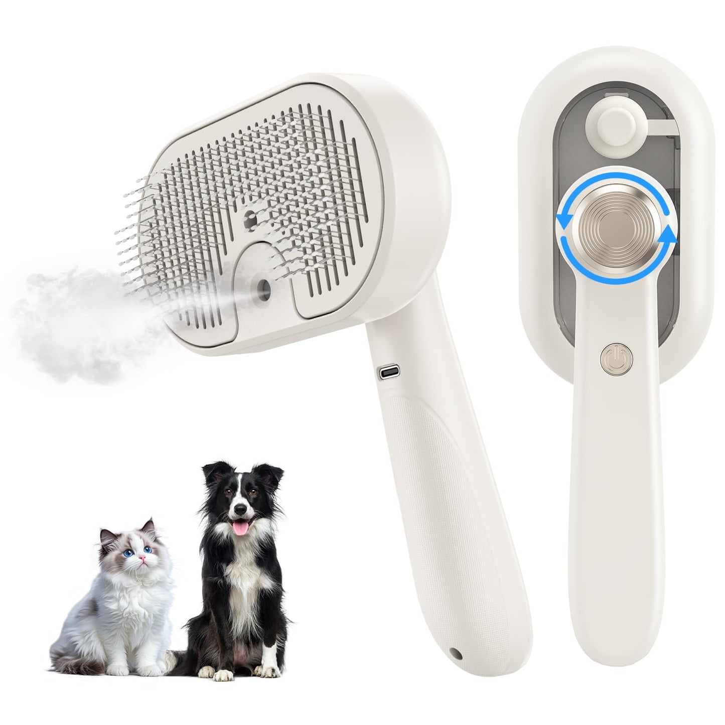 Cat Brush for Shedding, 2026 Upgraded Mist Spray & Self Cleaning Slicker Brush for Indoor Cats & Dogs, Pet Steam Brushes Rechargeable, Skin Friendly Pet Grooming Comb with 180° Rotating Handle
