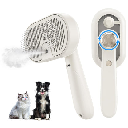Cat Brush for Shedding, 2026 Upgraded Mist Spray & Self Cleaning Slicker Brush for Indoor Cats & Dogs, Pet Steam Brushes Rechargeable, Skin Friendly Pet Grooming Comb with 180° Rotating Handle