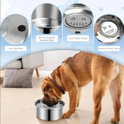 Stainless Steel Dog Water Bowl No Spill, 101oz/3L Pet Water Bowl for Dogs, Floating Disk Slow Drink Anti-Gulping Splash Proof Slow Feeder Bowls for Dog Cat, Travel Outdoor Car Home