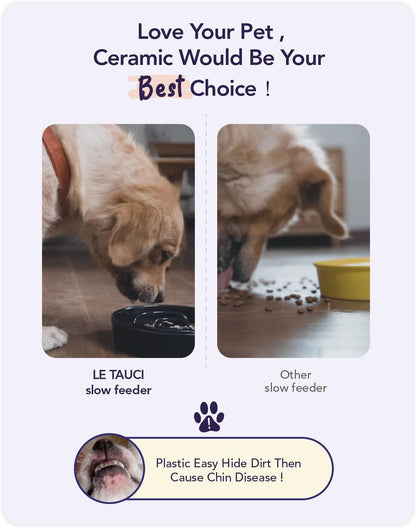LE TAUCI Dog Bowls Slow Feeder Ceramic, 1.5 Cup Slow Feeding Bowl for Small and Medium Breed, Puzzle Dog Food Bowl for Fast Eater, Maze Purple
