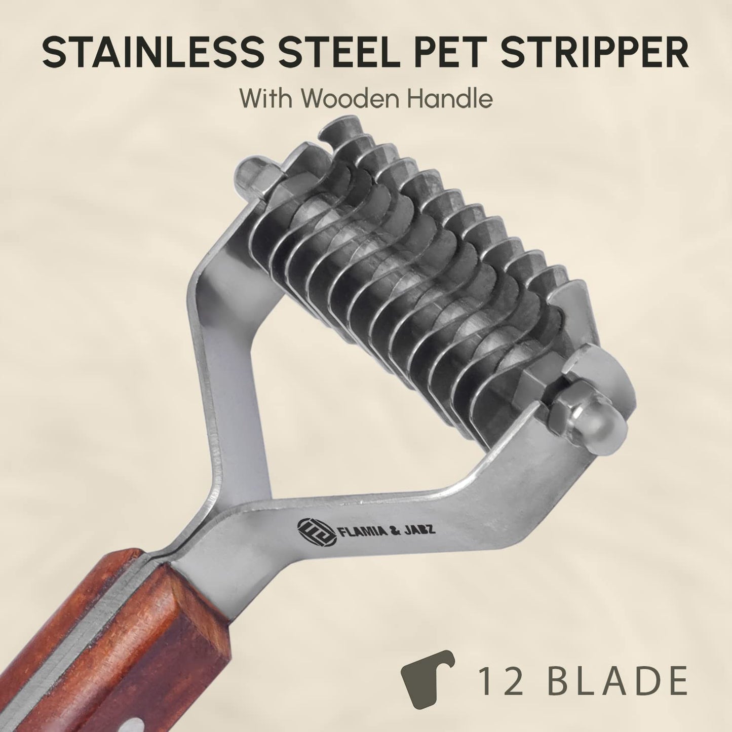 Flamia & Jabz Undercoat Rake for Dogs & Cats, Dematting Grooming Stripper Tool (14 Blades)