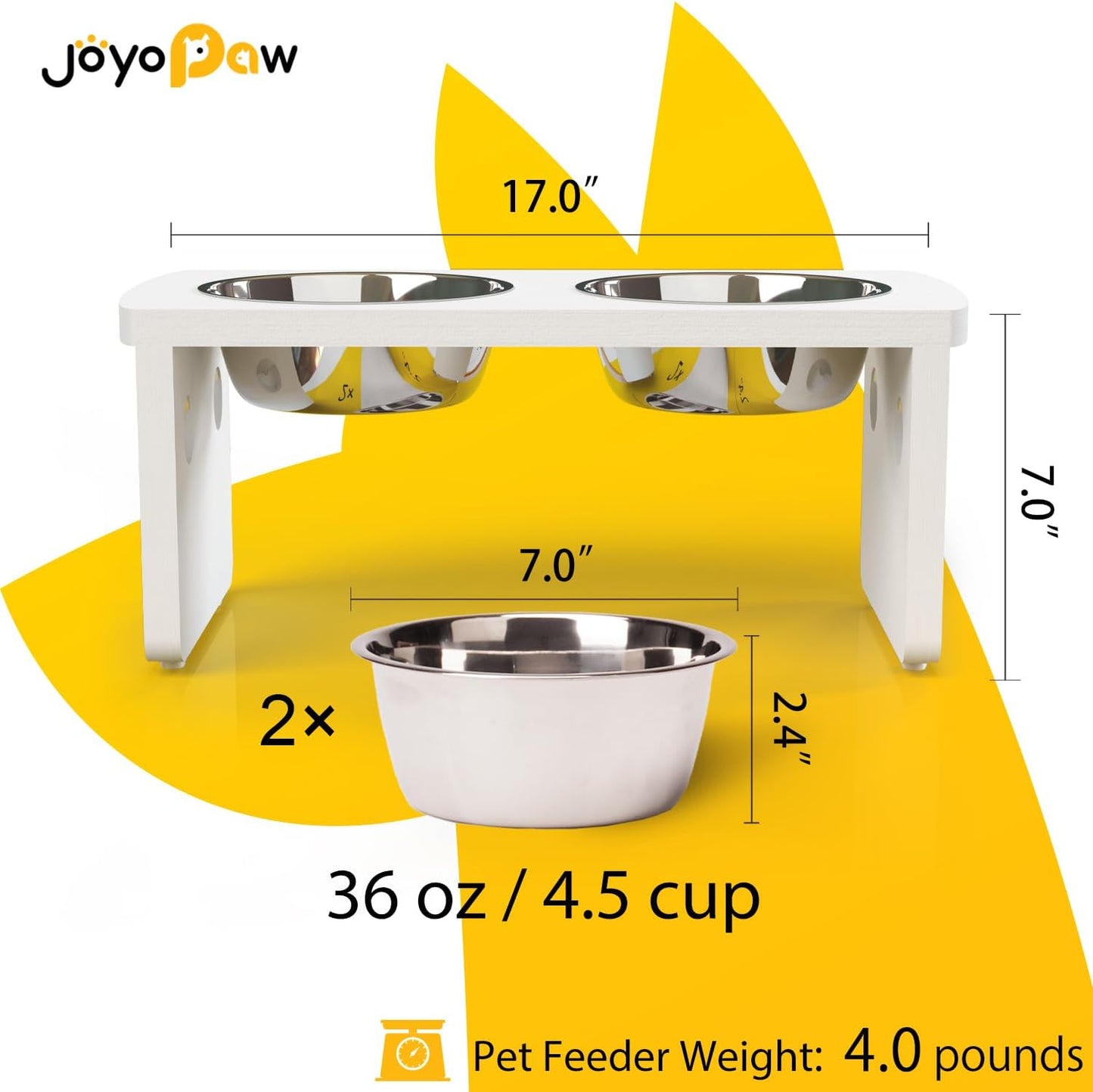 Elevated Dog Bowls, Bamboo Raised Dog Bowl for Medium Dogs, with 2 Stainless Steel Bowls (7'' Tall-40 oz Bowl)