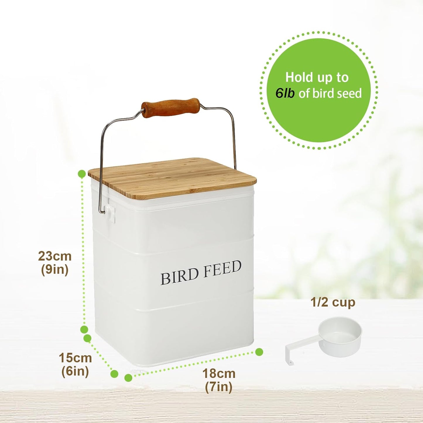 Dog Food storage container Dog Treats Jar,5~6 lb Metal food treats tin for Dog, pet snacks Canisters with wooden lid/handle/sevice scoop-Green