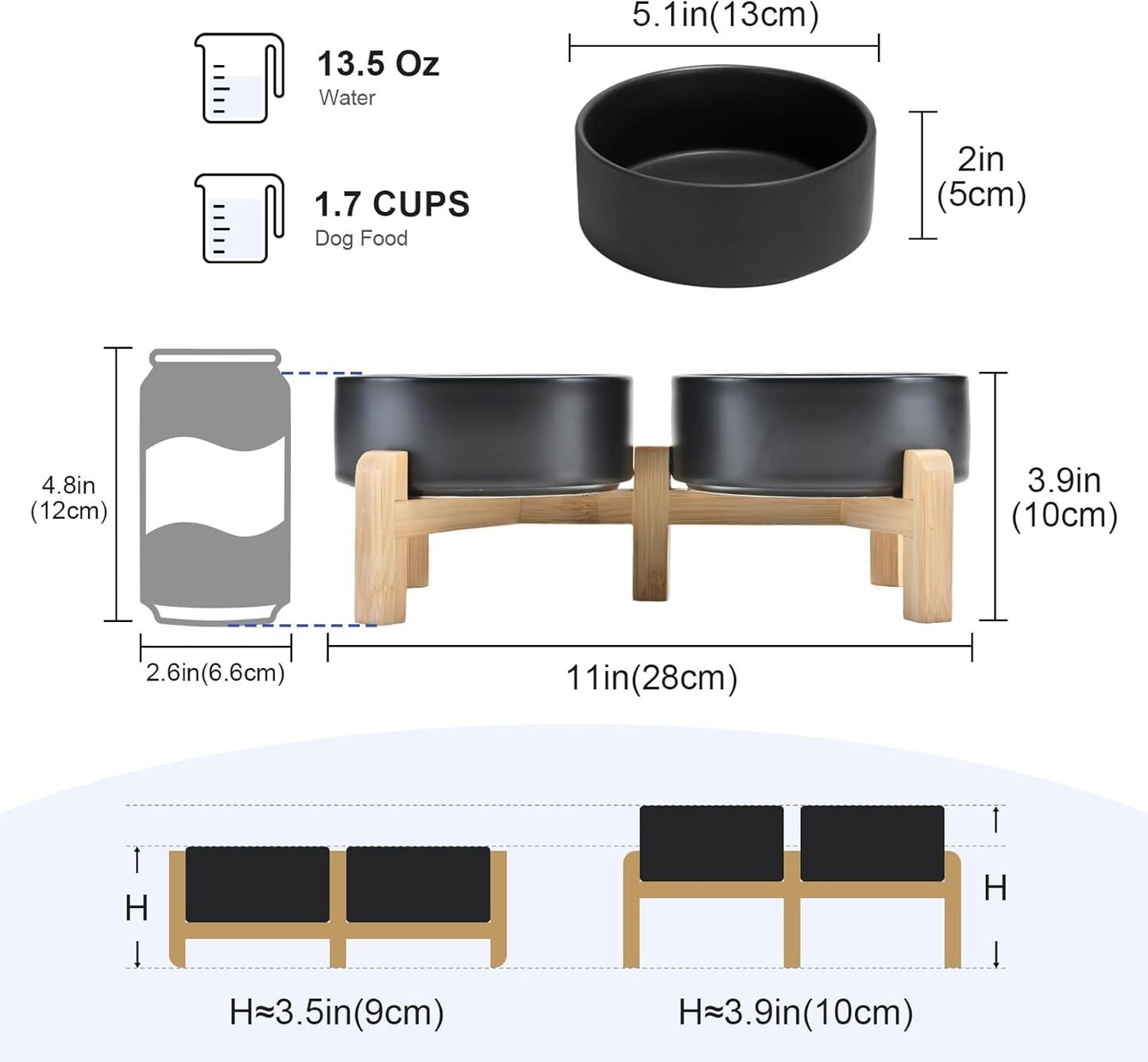 SPUNKYJUNKY Elevated Dog Bowls Ceramic, 6.1'' Dogs and Cat Food Water Bowls Raised with Non-Slip Bamboo Stand for Medium Sized Breed Microwave Dishwasher Safe - 28.7 OZ,Beige