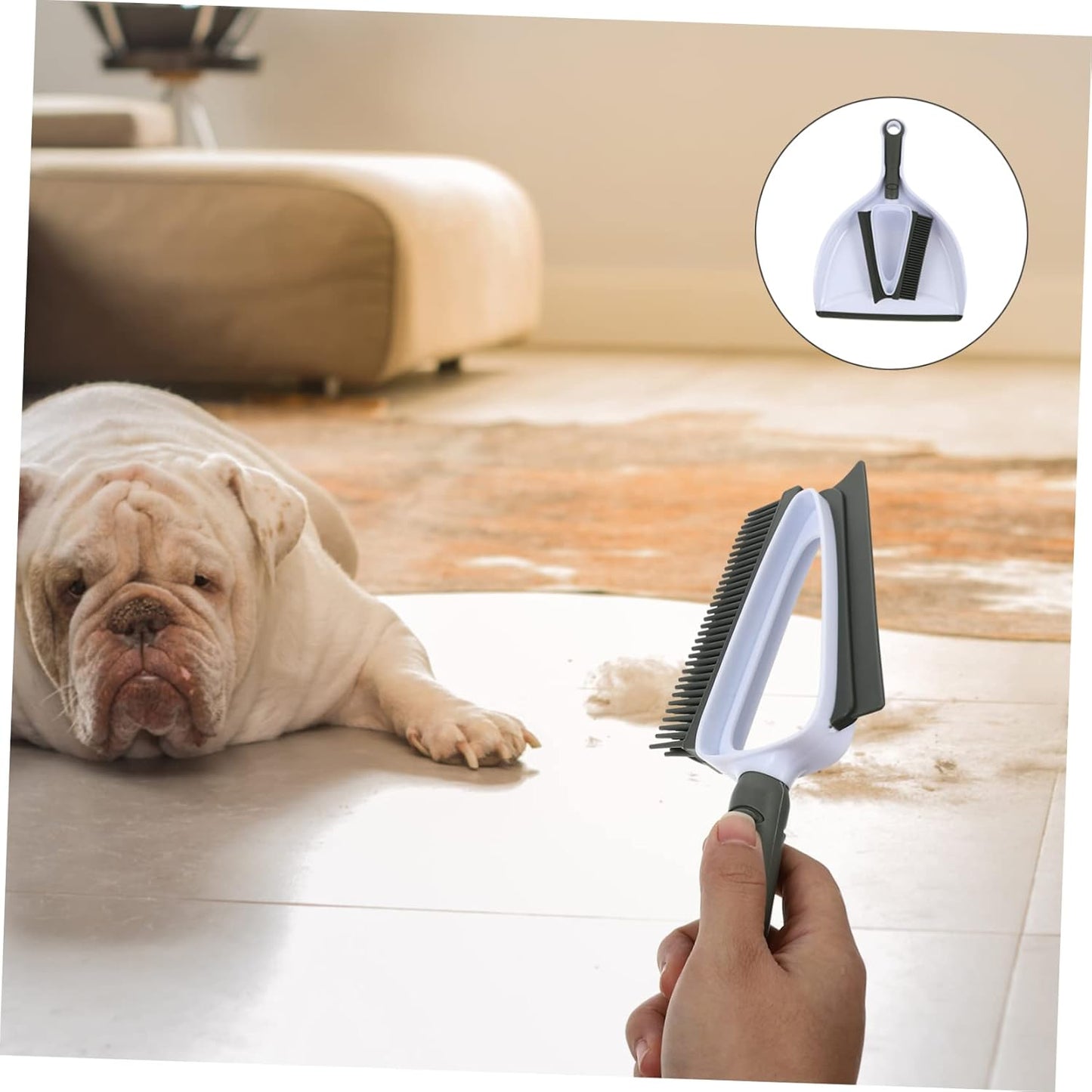 FRCOLOR 2-in-1 PET Hair Removal Brush and Dustpan Broom Set Multi-Functional PET Cleaning Tools for Home Dog Hair Remover Ergonomic Handle