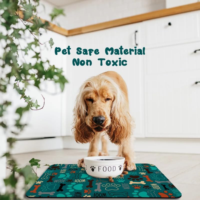 Dog Food Mats for Floors Waterproof, Pet Water Bowl Mats Pet Feeding Absorbent Placemats Plaid 12 * 20 inch