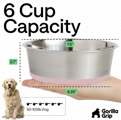 GORILLA GRIP Dog Bowls, Food Grade 304 Stainless Steel, Holds 2 Cups Each (16 fl oz) Food and Water Bowl for Feeding Dogs and Cats, Dishwasher Safe, Rust Resistant, BPA Free Rubber Base Set of 2 Black