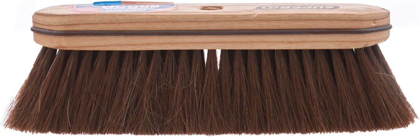 Superio Kitchen and Home Horsehair Broom With Wood Handle, Fine Premium Bristles - Heavy Duty Household Broom Easy Swiping Dust And Wisp Floors And Corners , 12" sweeping head