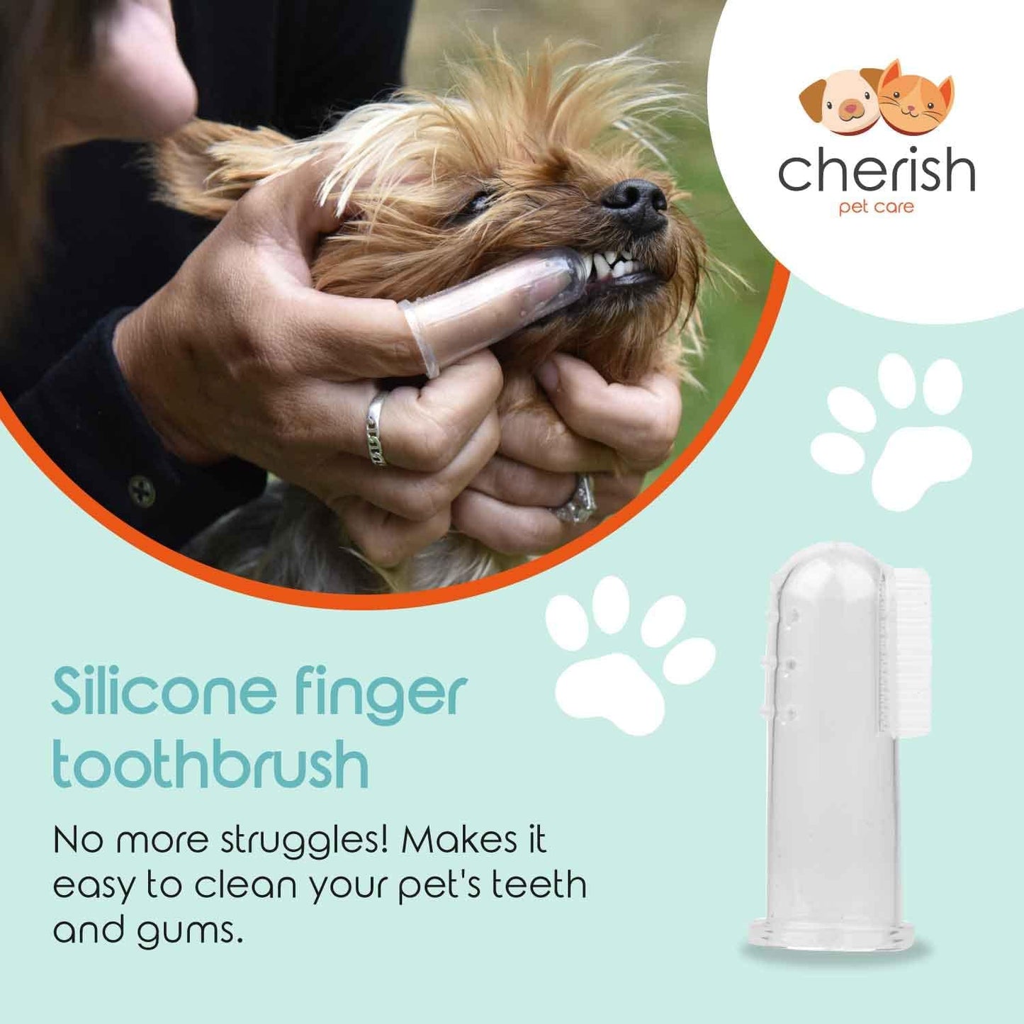 Cherish Pet Care Dog Teeth Cleaning Kit - 3pcs: Finger Toothbrush, Double-Sided Toothbrush, Fresh Breath & Plaque Removal