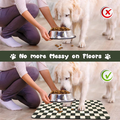 Dog Food Mats for Floors Waterproof, Pet Water Bowl Mats Pet Feeding Absorbent Placemats Plaid 12 * 20 inch