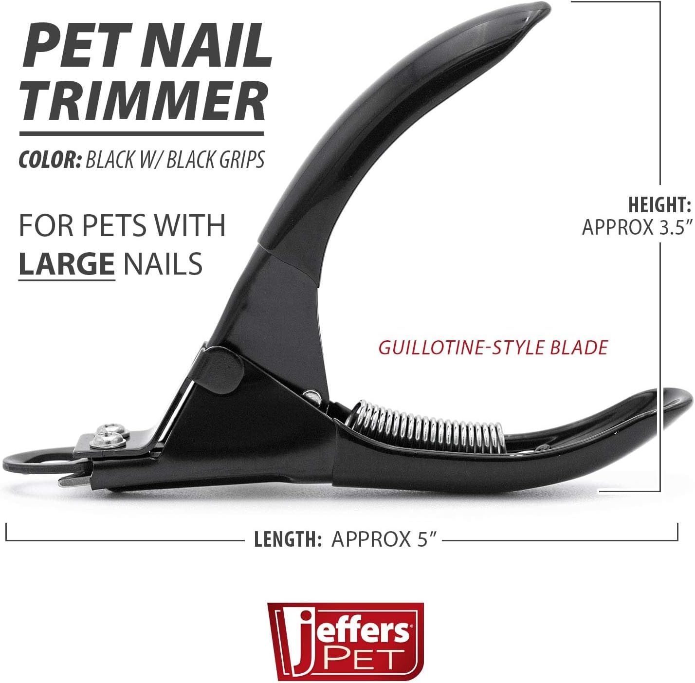 Jeffers Pet Nail Trimmer Large Hole Black – Guillotine Clippers for Dog, Cat, Puppy & Small Animal Grooming – Stainless Steel Blade, Non Slip Grip, Pet Grooming Tool for Home & Travel