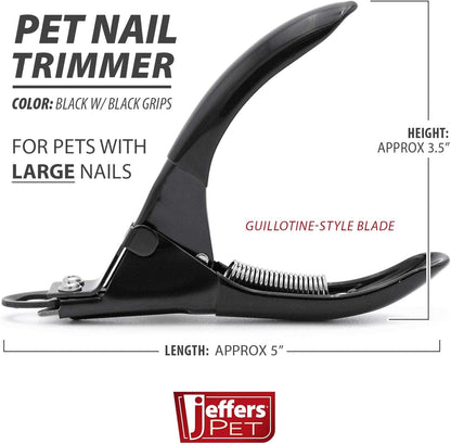 Jeffers Pet Nail Trimmer Large Hole Black – Guillotine Clippers for Dog, Cat, Puppy & Small Animal Grooming – Stainless Steel Blade, Non Slip Grip, Pet Grooming Tool for Home & Travel