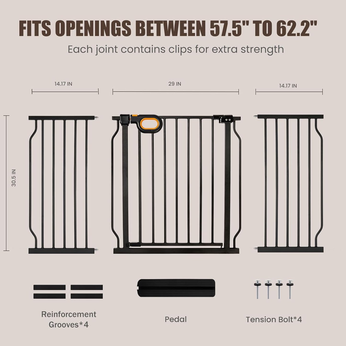 Extra Wide Baby Gate with Door Pressure Mounted 57.5-62.2 Inch,Child Dog Baby Safety Gates for Doorways,Walk Through Dog Gate Indoor for The House Kitchen Stairs No Drilling,Black