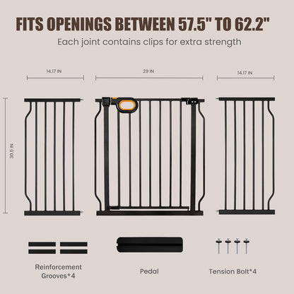 Extra Wide Baby Gate with Door Pressure Mounted 57.5-62.2 Inch,Child Dog Baby Safety Gates for Doorways,Walk Through Dog Gate Indoor for The House Kitchen Stairs No Drilling,Black