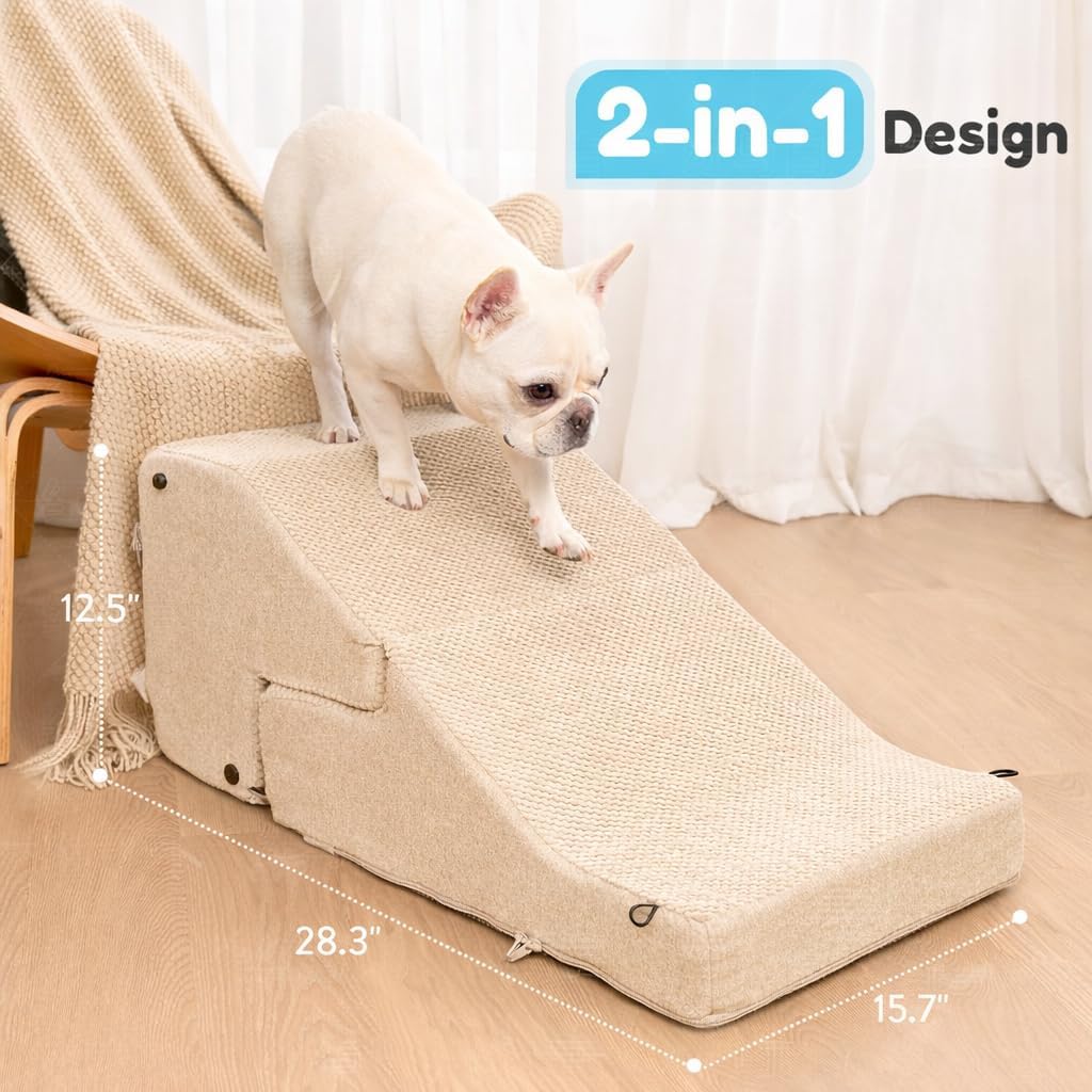 4-Step Dog Stair and Ramp for Small Dogs and Cats, Pet Steps for Bed with Non-Slip Bottom, Grey