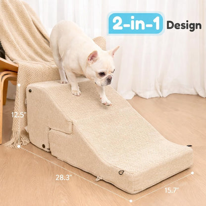 4-Step Dog Stair and Ramp for Small Dogs and Cats, Pet Steps for Bed with Non-Slip Bottom, Grey