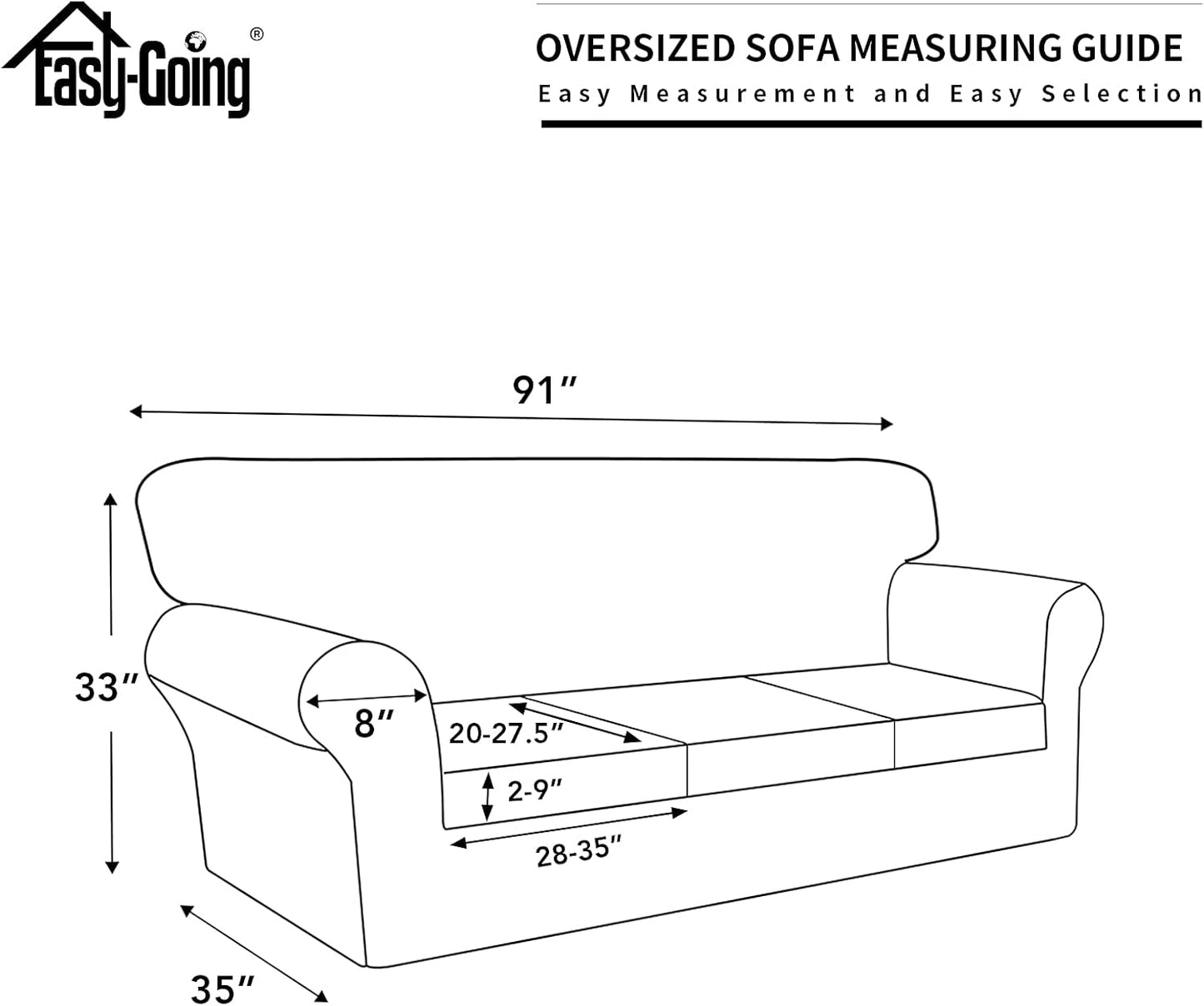 Easy-Going 100% Dual Waterproof 4 Pieces Stretch Soft Couch Cover for Dogs, Sofa Slipcover for 3 Separate Cushion Couch Leakproof Furniture Protector for Kids, Pets Dark Gray