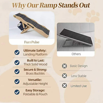 2026 Upgraded Dog Ramp for Couch & Low Bed, 33" L Folding Wood Pet Ramp 200LB Capacity, 4-Level Adjustable Height 11"-20", Non-Slip Sturdy Puppy Ramp for Small & Senior Dogs, Joint Relief, Wavy Design