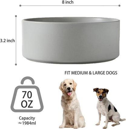 6'' Ceramic Raised Dog Bowl - 30Oz Dog Food & Water Bowl with Elevated Non-Slip Bamboo Stand, Dishwasher & Microwave Safe, Anti Vomiting Heavy Duty Pet Bowl for Small and Medium Dogs, White