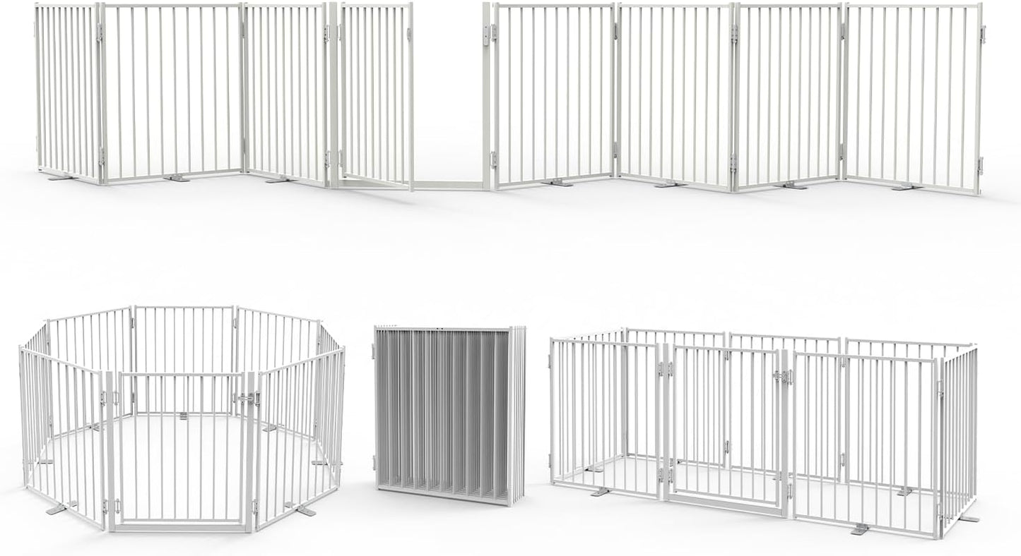 No Pawblems Free Standing Dog Gate with Door, 30'' Tall Foldable Dog Fence for Indoor & Outdoor, Up to 78 Inch Extra Wide Puppy Gate for Stairs, Hallways, Doorways, Deck, Yard (Black, 3 Panels)