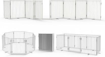 No Pawblems Free Standing Dog Gate with Door, 30'' Tall Foldable Dog Fence for Indoor & Outdoor, Up to 78 Inch Extra Wide Puppy Gate for Stairs, Hallways, Doorways, Deck, Yard (Black, 3 Panels)