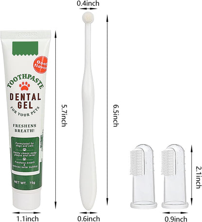 Pet Dog Tooth Brushing Kit - Dog Finger Toothbrush, 360° Toothbrush & Beef Flavor Toothpaste for Dogs Puppy Cats Teeth Oral Cleaning, Fresh Breath, Reduces Plaque & Tartar Buildup Dental Care Kit