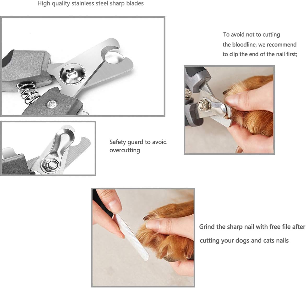 Pet Nail Clippers and Trimmers Set Safety Guard to Avoid Over Cutting Razor Sharp Blades Grooming Tool for All Small Large Dog Cat Red