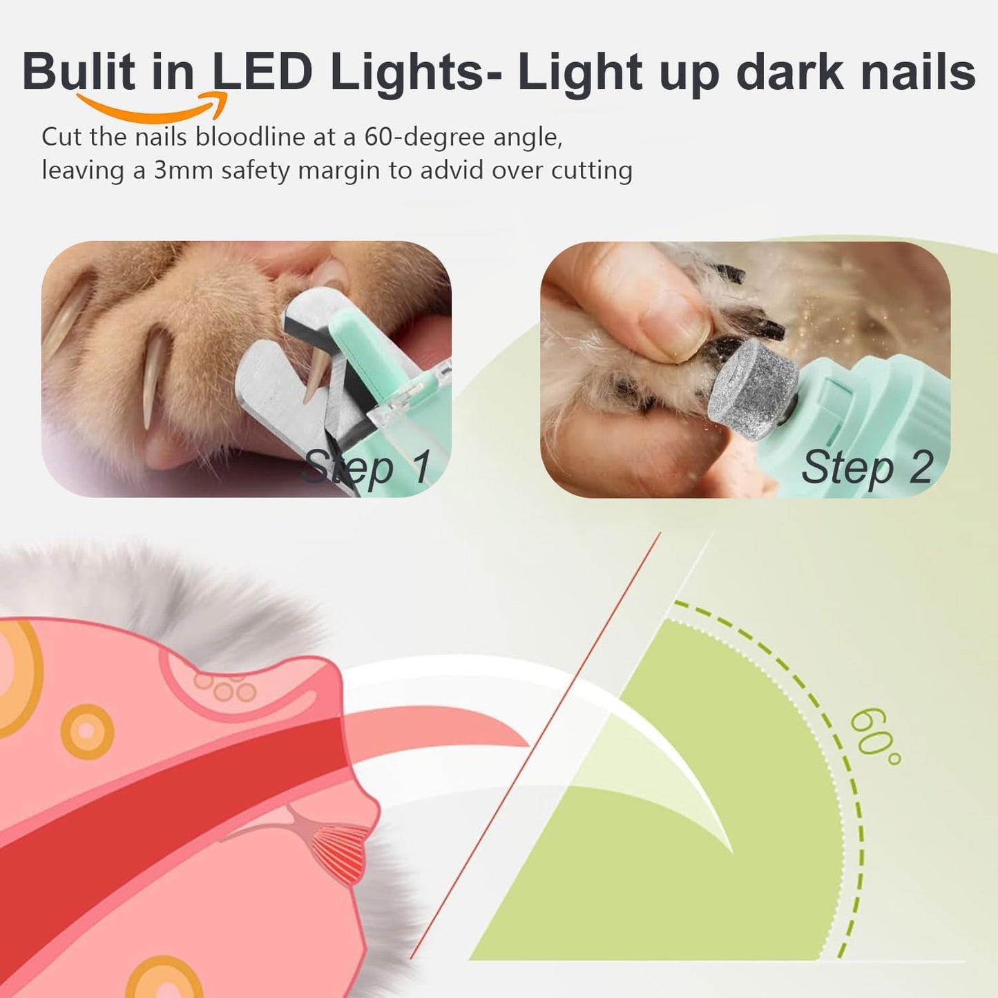 2-in-1 Dog Nail Grinder & Dog Nail Clippers Trimmers for Large Medium Small Dogs Cats Pets Claw Trimmer with LED Lights (White)