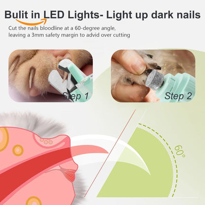 2-in-1 Dog Nail Grinder & Dog Nail Clippers Trimmers for Large Medium Small Dogs Cats Pets Claw Trimmer with LED Lights (White)