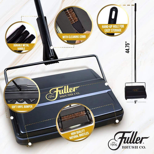 Fuller Brush 17027 Electrostatic Carpet & Floor Sweeper - 9" Cleaning Path - Lightweight - Ideal for Crumby Messes - Works On Carpets & Hard Floor Surfaces - Black
